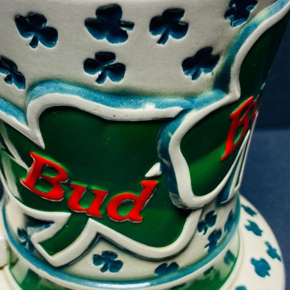 Vintage Budweiser St. Patrick's Day Tip O' The Hat Beer Mug Stein 1995 Shamrocks - Picture 5 of 12